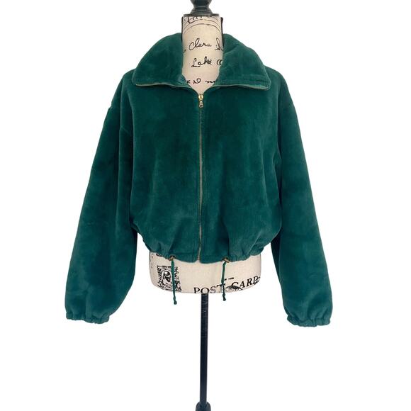 BE FORE DAWN COAT JACKET FULL ZIP  MOCK NECK SZ 8 EMERALD GREEN FAUX FUR COZY - Picture 9 of 15